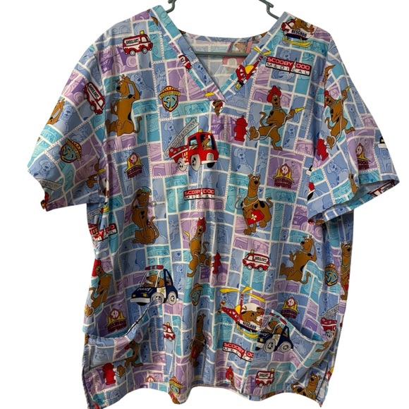 Tops - Scooby-Doo Cartoon Print Scrub Top Plus Size